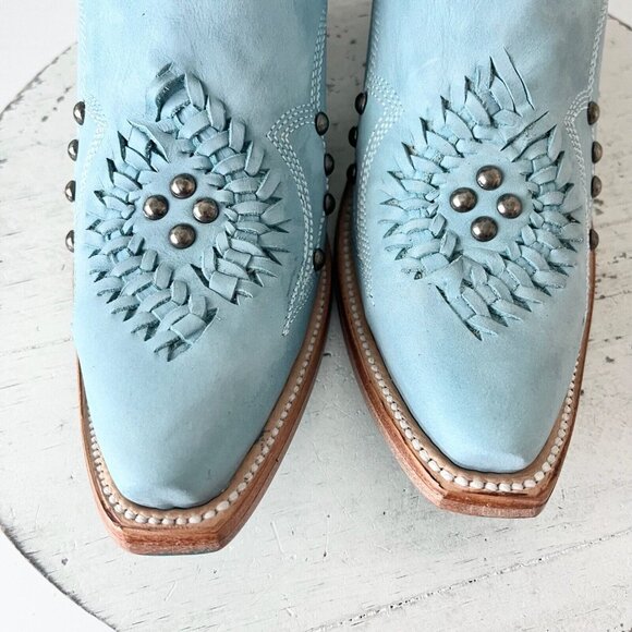 Lane COSSETTE Womens Cowboy Booties 6.5 Western Cowgirl Blue Leather Short Boots - Picture 6 of 14